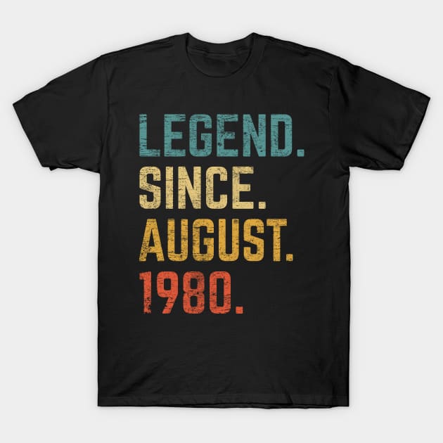 42nd Birthday Gift 42 Year Old Legend Since August 1980 T-Shirt by tabaojohnny